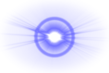 circular blue light flare with bright star center and glowing ring on transparent background overlay