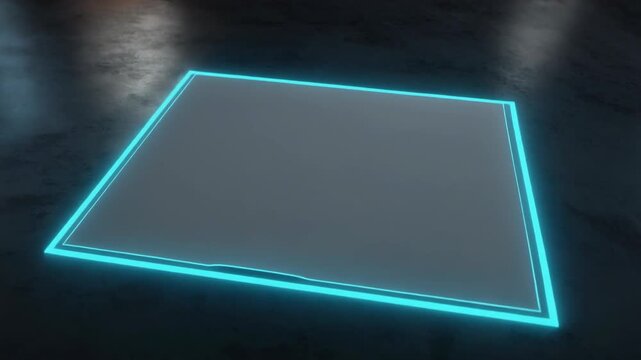 Square platform with bright blue illuminated border suitable for tech websites, presentations, digital marketing materials, or futuristic design projects.