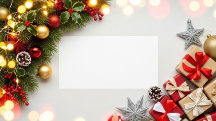 Seamless decorative christmas border with coniferous branches and garlands of christmas lights on white  background