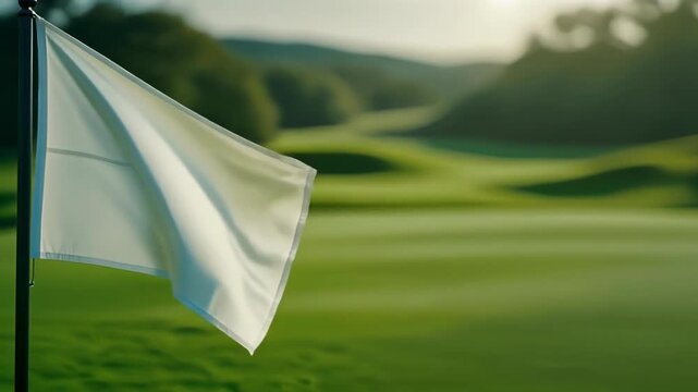 White flag on a golf course green landscape perfect for golfthemed marketing materials, sports blogs, or golf club promotions.
