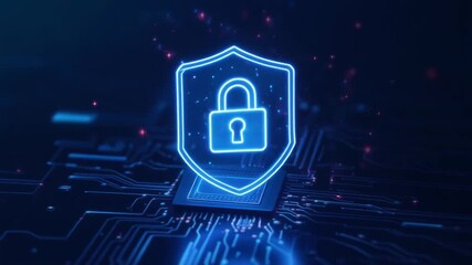 Glowing shield icon emphasizes digital security protecting technology infrastructure against threats. - Powered by Adobe