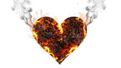 Burning heart isolated on transparent background