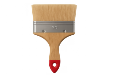 Paintbrush with wooden handle and brown bristles on transparent background