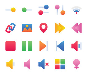 Gradient color icons set for User interface.