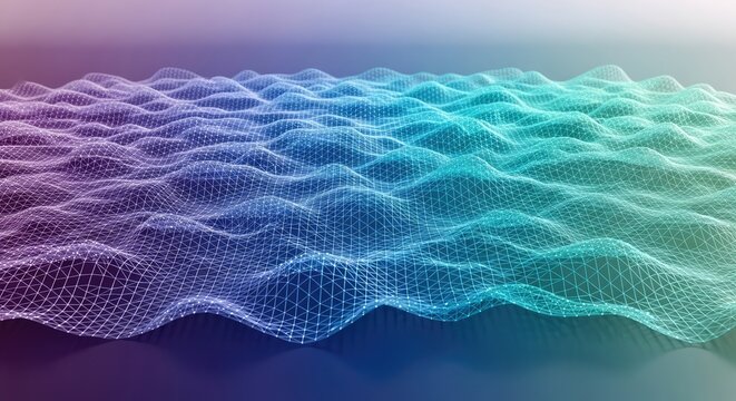 Vibrant gradient mesh network waves in purple blue and green hues for technology and data visualization concepts - Powered by Adobe
