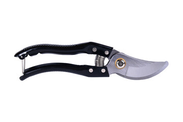Pruning shears for trimming tree branches and maintaining a garden on an isolated background. Pruning shears on a white background