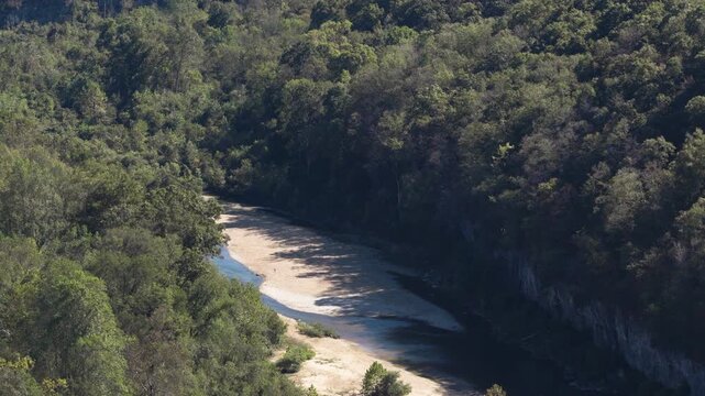 Devil's Backbone Wilderness Creek Within Mark Twain National Forest In Missouri, USA. Aerial Drone Shot