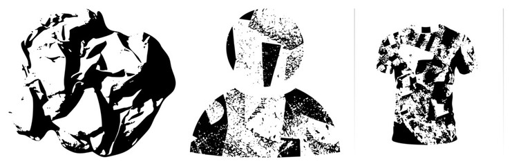 crumpled paper silhouette person t shirt abstract black white