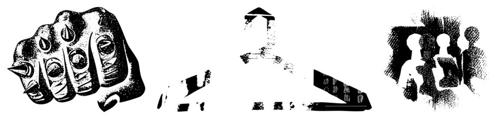 Brass fist ancient temple silhouettes