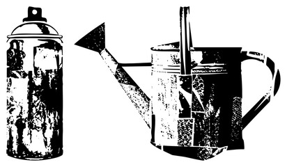 spray can and watering can vector illustration