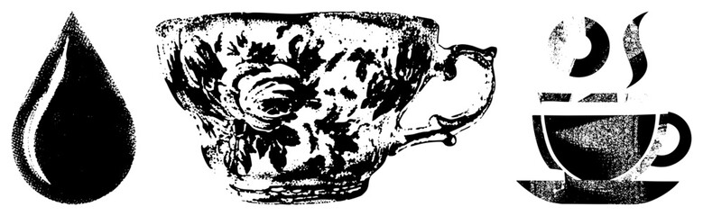 tea cup water droplet coffee black and white vector