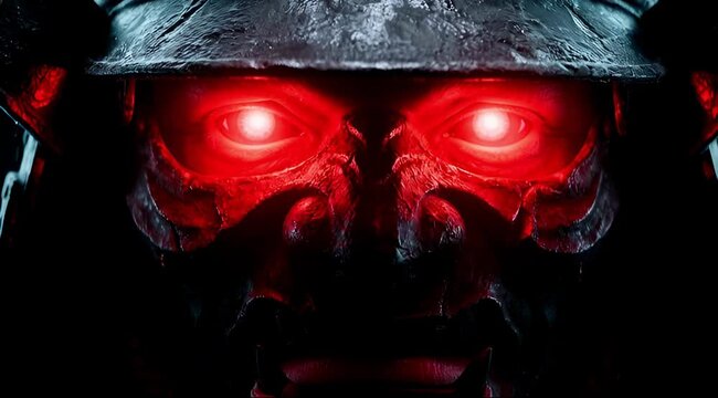 red eyes samurai demon mask. menpo