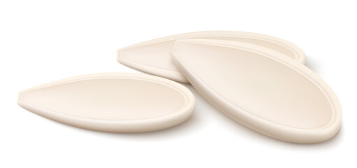 Pumpkin seeds unpeeled with shadow, isolated on white background. Realistic 3d vector illustration. Used for advertising, packaging, collage, web design food, gardening