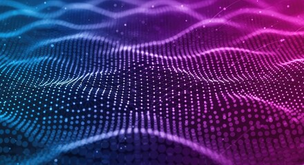 Vibrant digital wave pattern with gradient colors and light dots on a futuristic background for technology and design concepts