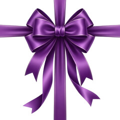 Large purple silk bow with long ribbons isolated on transparent background