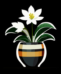 Elegant white lilies in a stylish modern pot with lush green leaf plants