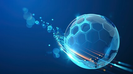 Digital Blue Globe Technology, Global Network Connection, Hexagonal Grid Earth, Futuristic Abstract Big Data, Cyber Communication Science, Innovation World Map, High Tech Light Particle, Copy Space