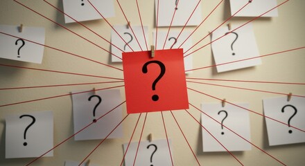 Question mark concept with connected sticky notes