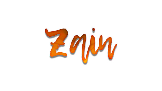 3D fire text effect of name Zain on white background.