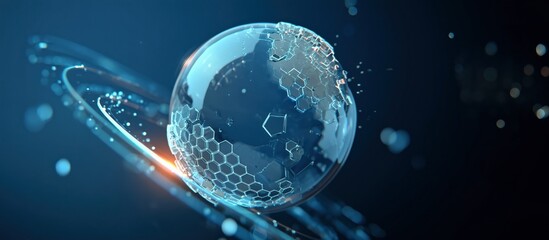 Digital Technology Global Earth Sphere, Abstract Futuristic Cyber Network Background, Innovation 3D Rendering, Blue High-Tech Data Connection, Zoom Virtual Meetings Backdrop, Panoramic, Copy Space