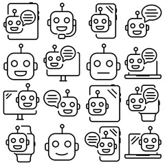 Chatbot Essentials Icon Set Outline Style (Part 1)