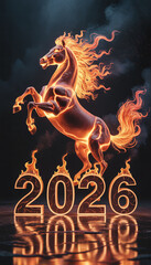 A fire horse representing the Year of the Fire Horse.  New year 2026 Chinese zodiac