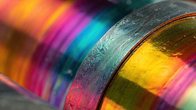 Medium shot of a vibrant anodizing process producing colorful oxide layers that enhance metal durability showcasing a rainbowlike finish on aluminum surfaces.