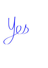 yes en anglais, calligraphie en bleu, yes