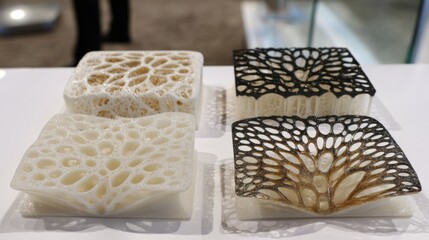 Medium shot of lightweight 3D printed heat treat fixtures showcasing intricate lattice design for enhanced thermal efficiency and easy handling