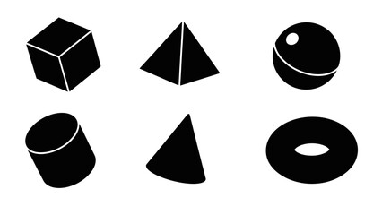 Geometric shapes cube pyramid sphere cylinder cone and torus vectors