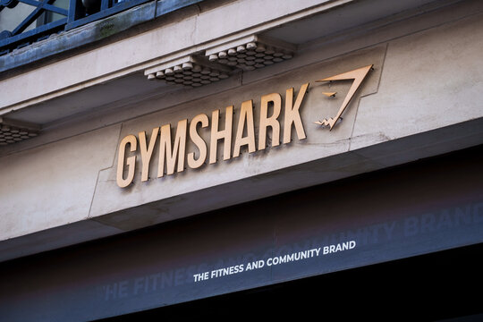 LONDON, UK. 16th  February 2025. Gymshark company logo on store. Gymshark Ltd is a British multinational athletic apparel retailer with head office in Solihull, England.