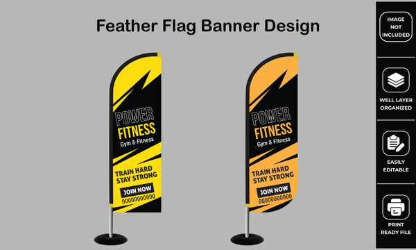 Fitness, gym advertising standee feather flag banner design