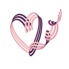 Red Ribbon Heart. Valentine's Day PNG Illustration