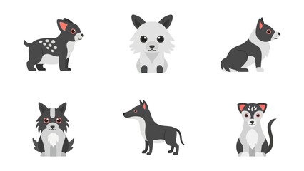 Set of cartoon dogs in various poses for design and illustration purposes