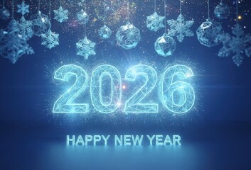 Futuristic 2026 Digital Blueprint Style Happy New Year