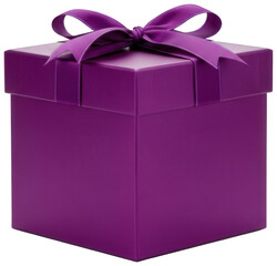 Beautiful magenta purple square gift box wrapped with matching satin ribbon bow ready for valentines day or wedding