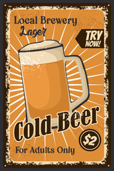 Vintage Style Cold Beer Poster Vector