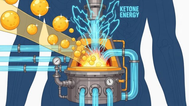 Illustration of Ketone Energy Process Human Body Energy Production Metabolism. Concept featuring ketone energy, human body, energy production, metabolism, health.