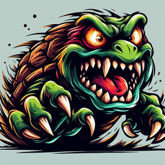 Illustration of a scary and ferocious turtle cartoon