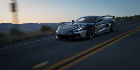 Fototapeta premium Rimac Nevera R Founders Edition on the road high speed