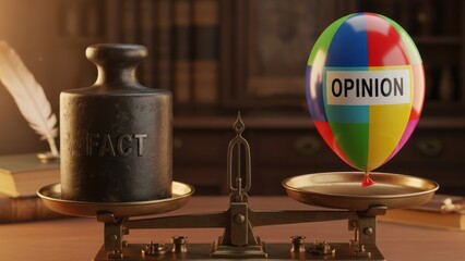 Balancing Fact and Opinion Concept Balance Scale Justice. Concept featuring fact, opinion, balance, scale, justice.