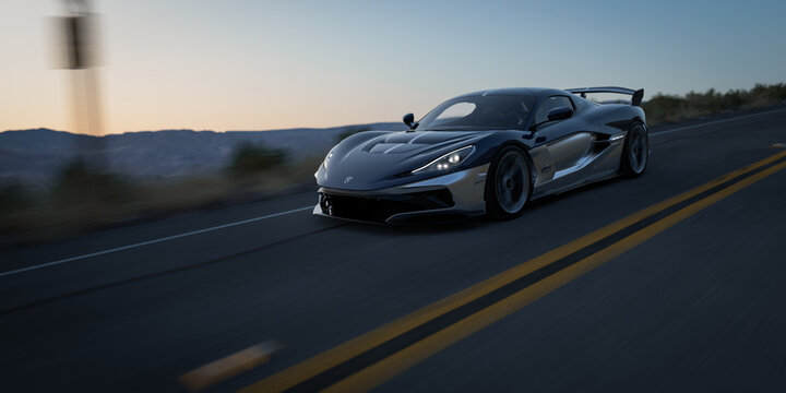 Rimac Nevera R Founders Edition on the road high speed