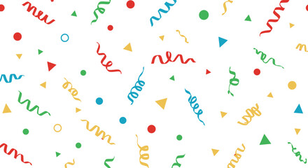Vibrant and festive confetti and streamer pattern with colorful dots and shapes, perfect for celebrations, birthdays, and party backgrounds.