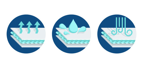 Wind proof, breathable, waterproof - circular colorful icons