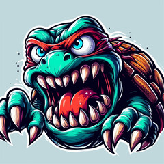 Illustration of a scary and ferocious turtle cartoon