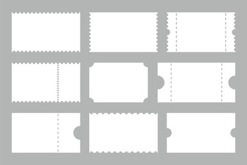 Obraz premium set of Empty Ticket mockup vector illustration. Blank Ticket collection isolated background. Ticket template design .Blank tickets mockup for entrance to the concert or show.