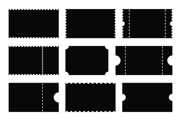 simple tickets flat mockups. Ticket simple pattern for cinema, circus, theater, festival, casino, club. Empty templates. Blank Paper Tickets and Coupons vector illustration.