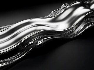Sculptural Liquid Silver Flow on Black Background, Modern Abstract Metallic Texture, Dynamic Chrome Fluid Art, Industrial Luxury Concept