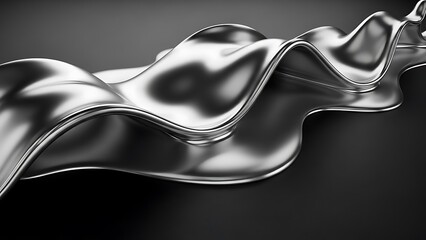 Sculptural Liquid Silver Flow on Black Background, Modern Abstract Metallic Texture, Dynamic Chrome Fluid Art, Industrial Luxury Concept