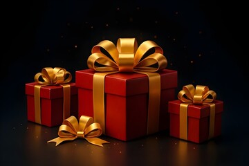 Red Gift Boxes with Golden Ribbons